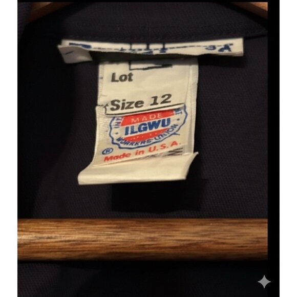 ILGWU Vtg Navy Blue Diner Dress Sz 12 Retro Structured Tailored Cinched Waist - Picture 6 of 6